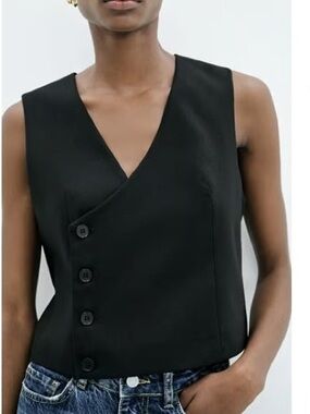 NWR Zara Black Asymmetrical Buttoned Sleeveless Vest